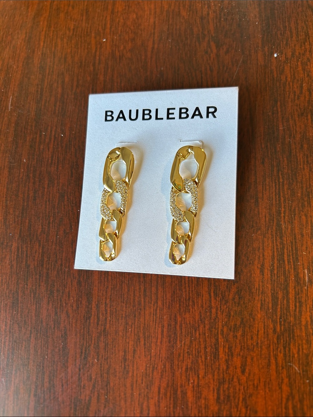 BaubleBar Gold Pavé Chain-Link Drop Earrings